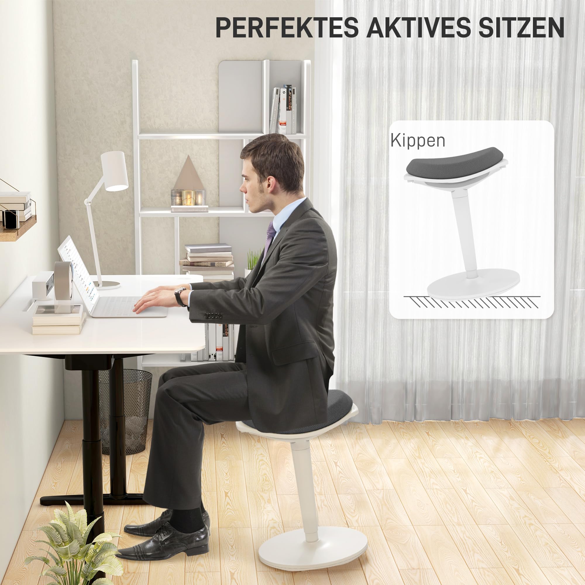 HOMCOM Sitzhocker 56,5-71,5 cm Höhenverstellbar Drehstuhl für Büro Grau