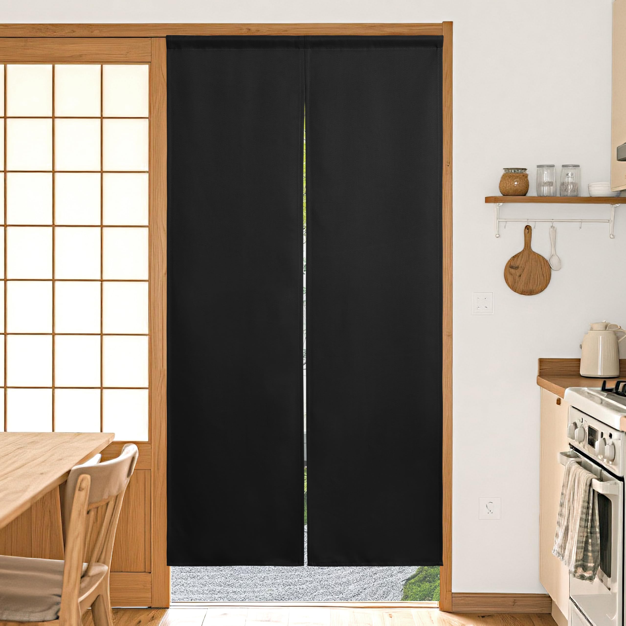 DWCN Blackout Noren Japanese Door Curtain Black 28.3x59.1in Wabi-Sabi Style
