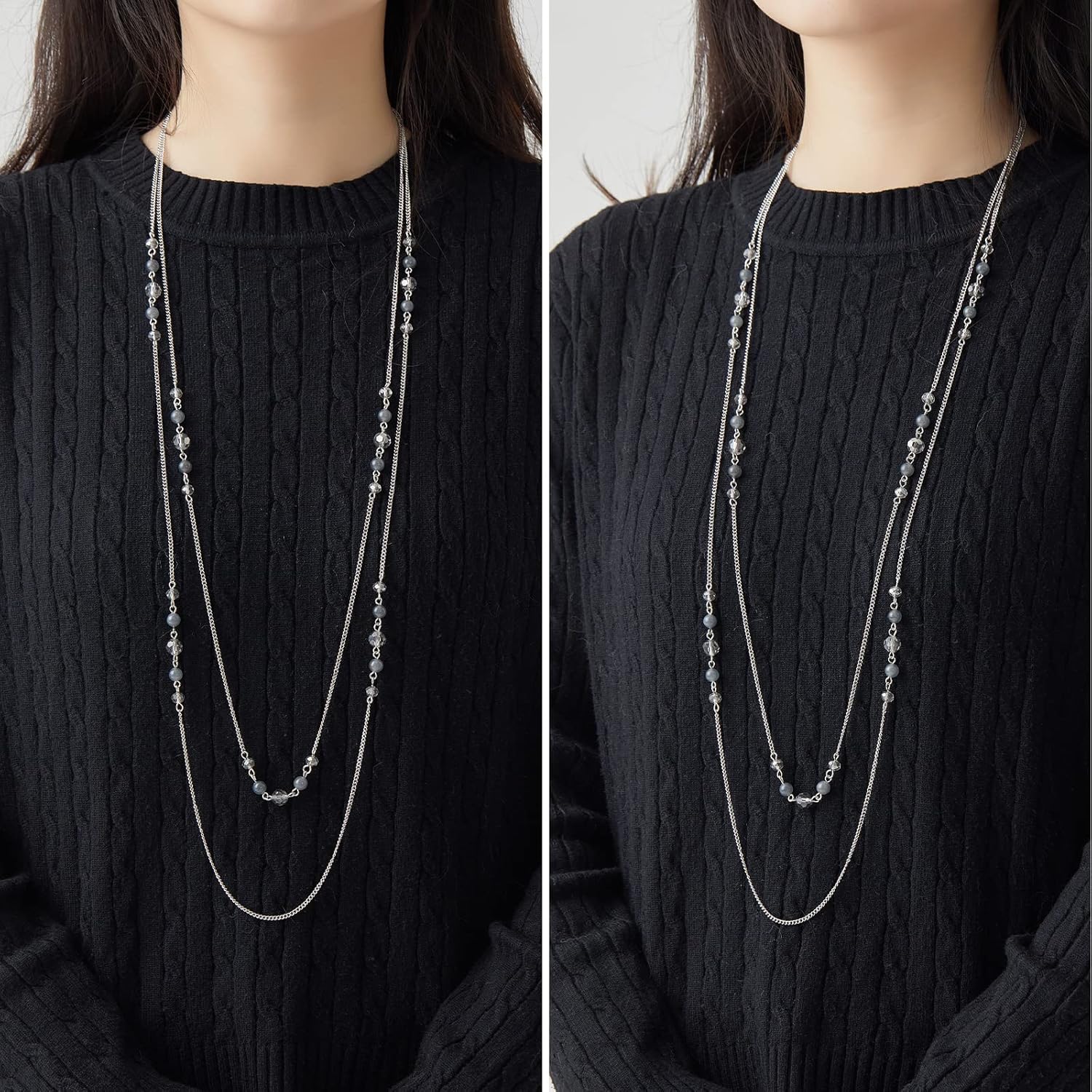 Noessla Long Silver Necklace for Women Bohemian Layered Statement Costume Long Necklaces for Women Fashion Jewelry Mothers Day Gifts - Image 4