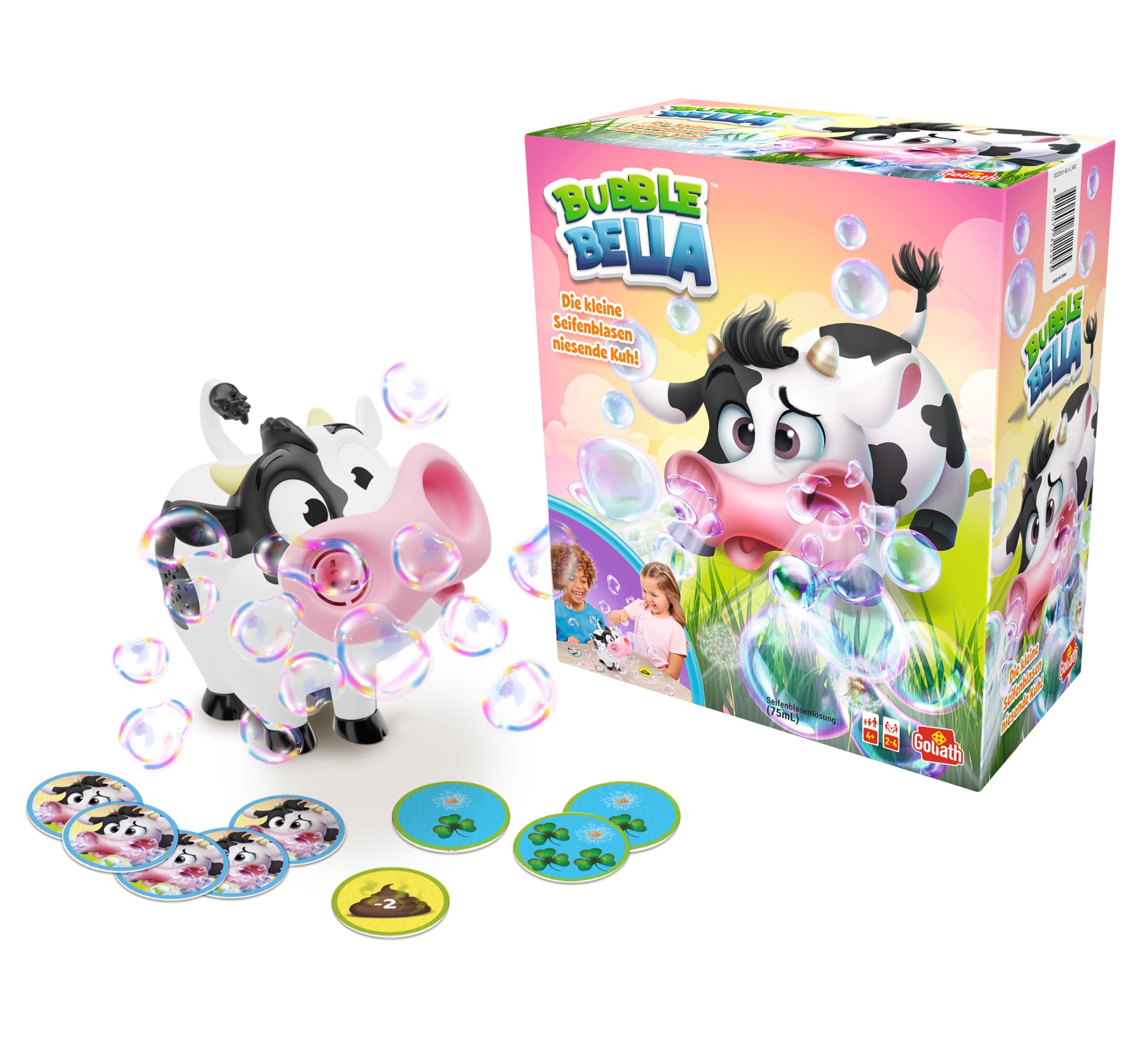 Goliath Bubble Bella, Brettspiel AB 4 Jahren, Kinderspiel mit Seifenblasen für Kinder, Actionspiel mit Seifenblasenmaschine mit Spielelement