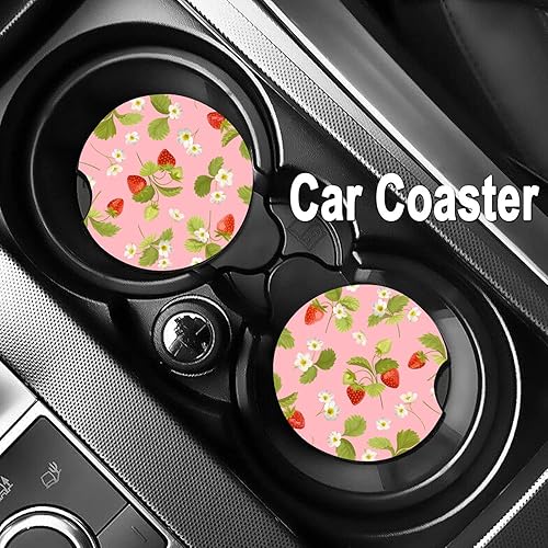 Miniatura 3 de Portavasos para automóvil, bonitas flores de fresa, 1 portavasos absorbentes, base de corcho para bebidas con muesca para el dedo para un fácil
