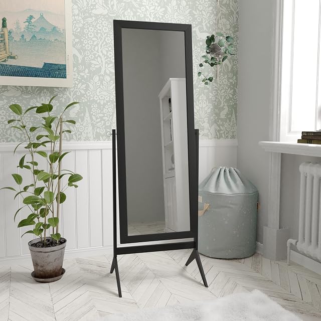 Vida Designs Nishano Rectangular Mirror Full Length Free Standing Wooden Cheval Rotating Bedroom Hallway Dresser Black
