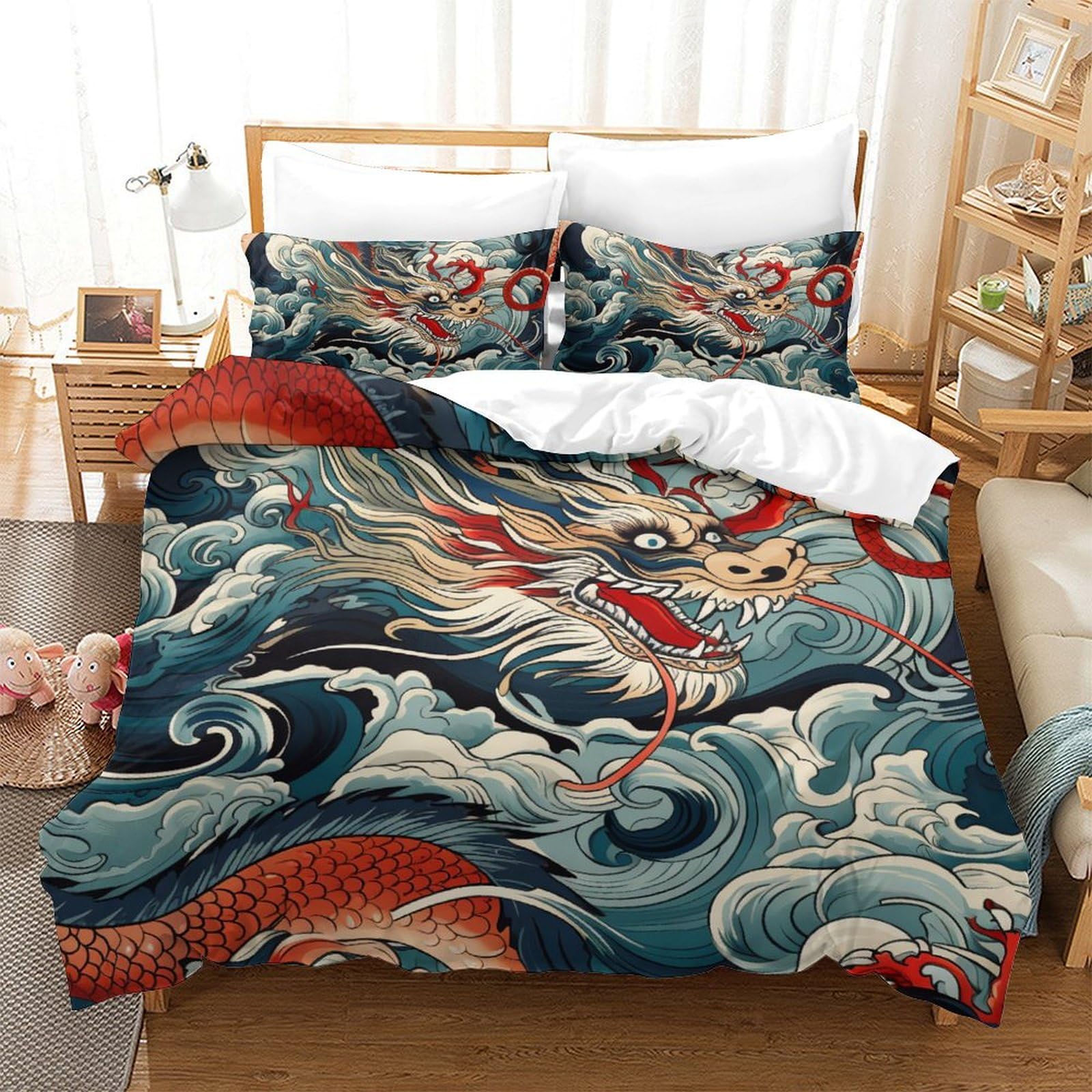 Housse de couette dragon respirante et anti-transpiration avec fermeture éclair de lit