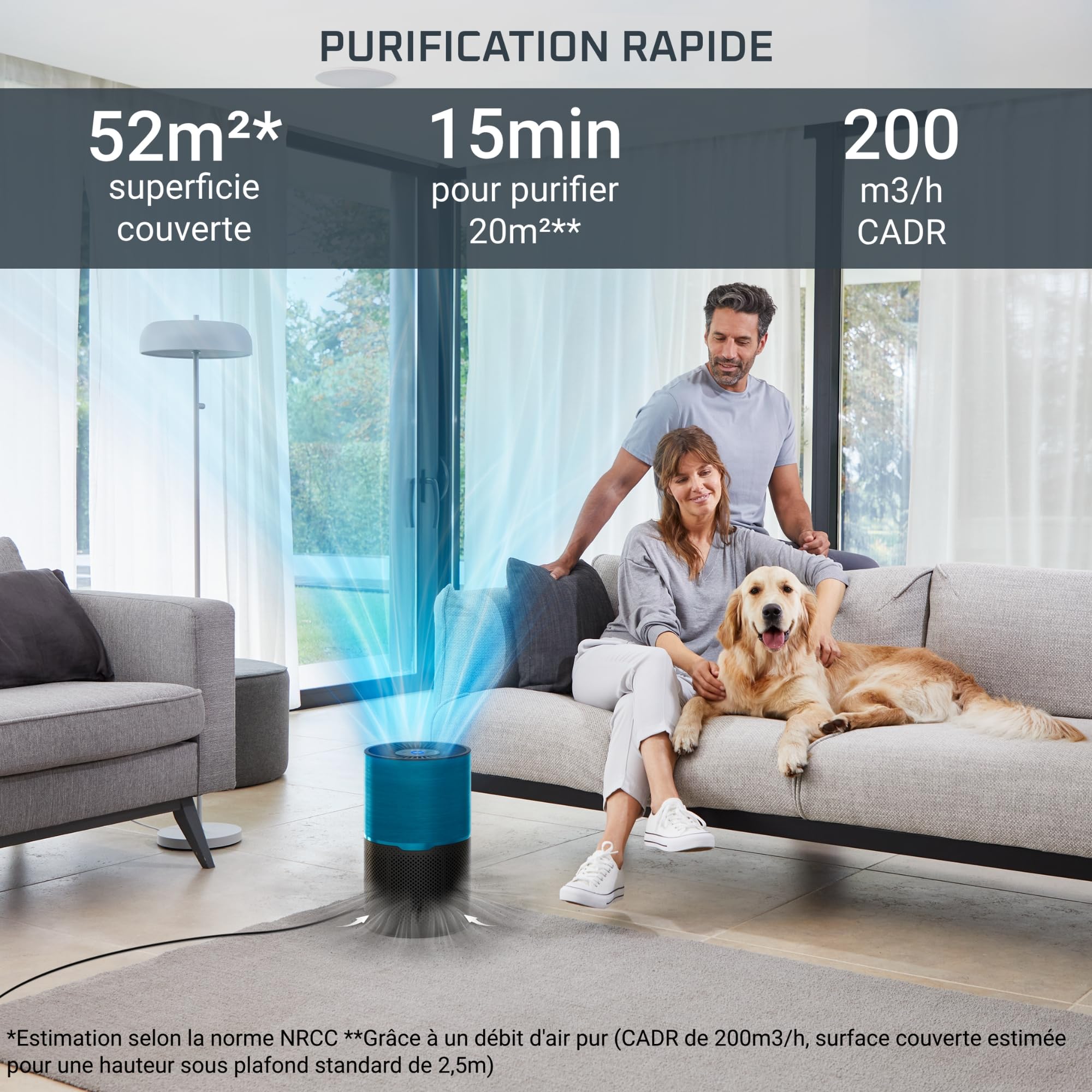 Rowenta Pure Air Compact, Purificateur d'air intérieur, Purification de l'air très efficace, Rapide, Confort accru, PU2221F0, Noir Bleu