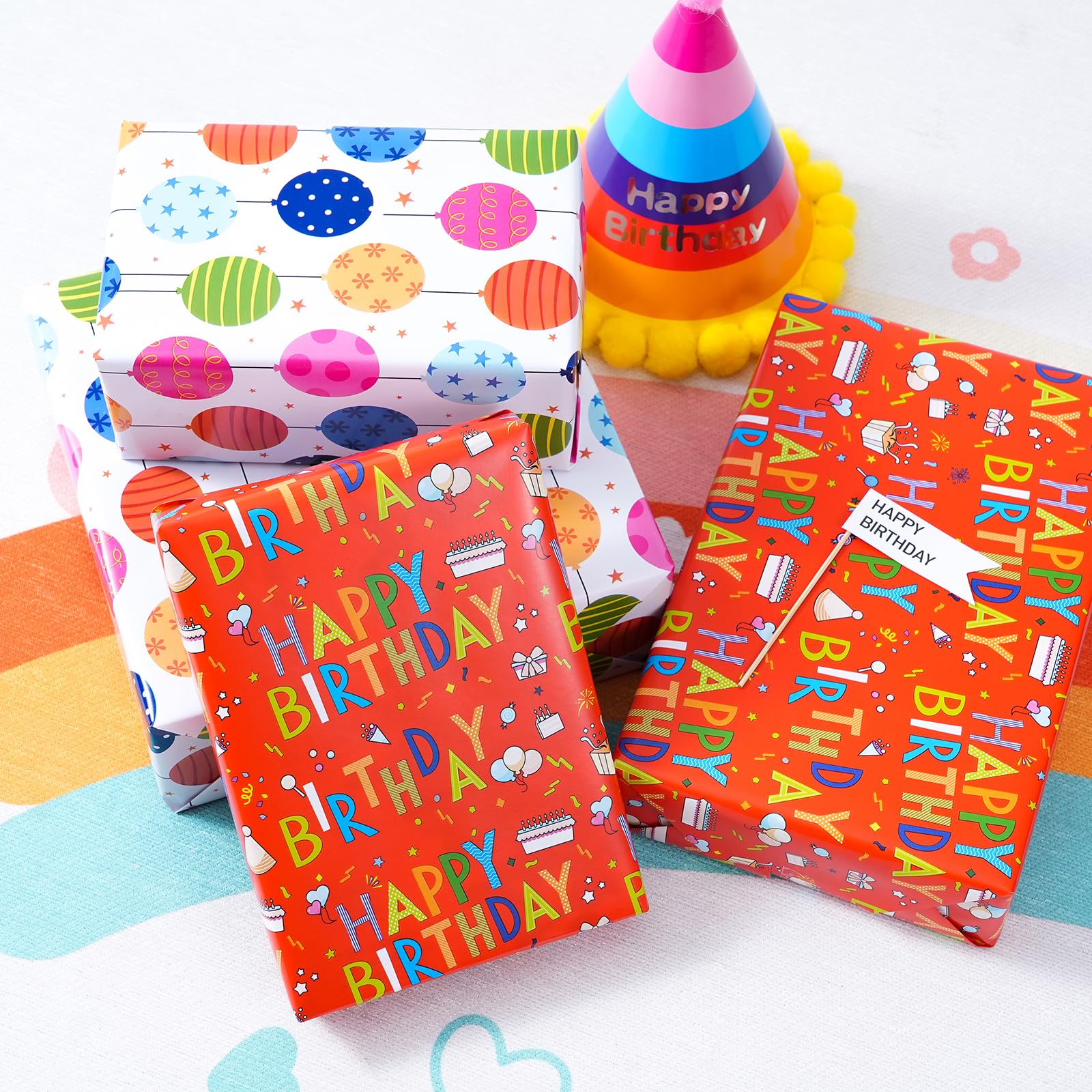Ulmasinn Papel de regalo de cumpleaños reversible – Mini rollo – 17 pulgadas x 33 pies JTSR4645