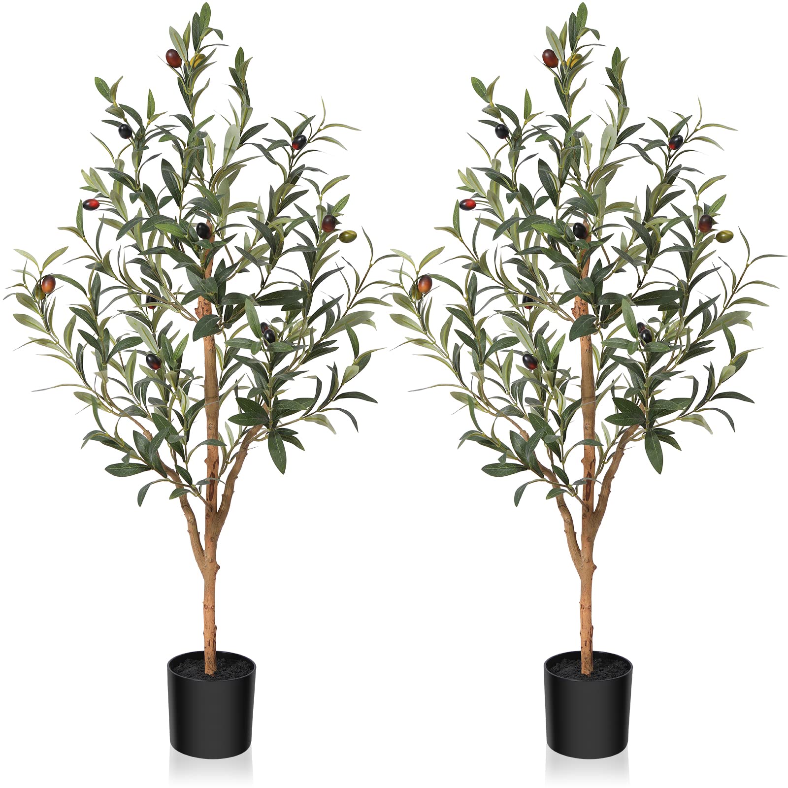 Kazeila Artificial Olive Tree 90cm Large Artificial Plant Indoor with Fruits Fake Silk Olive Plant in Pot for Home Decoration(2Pack)
