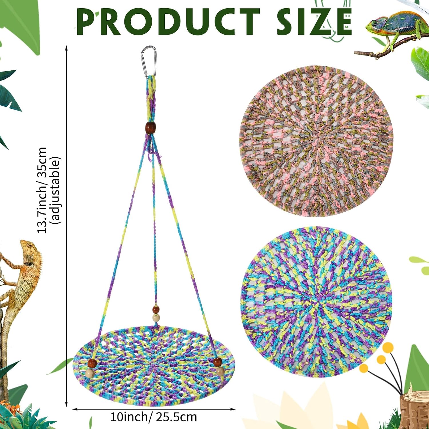 Wesiti 2 Pcs Bearded Dragon Hammock Summer Reptile Hanging Bed Swing Toys Cotton Lizard Reptile Hammock Bearded Dragon Tank Accessories for Leopard Gecko(10 Inch,Deep Color) image 2