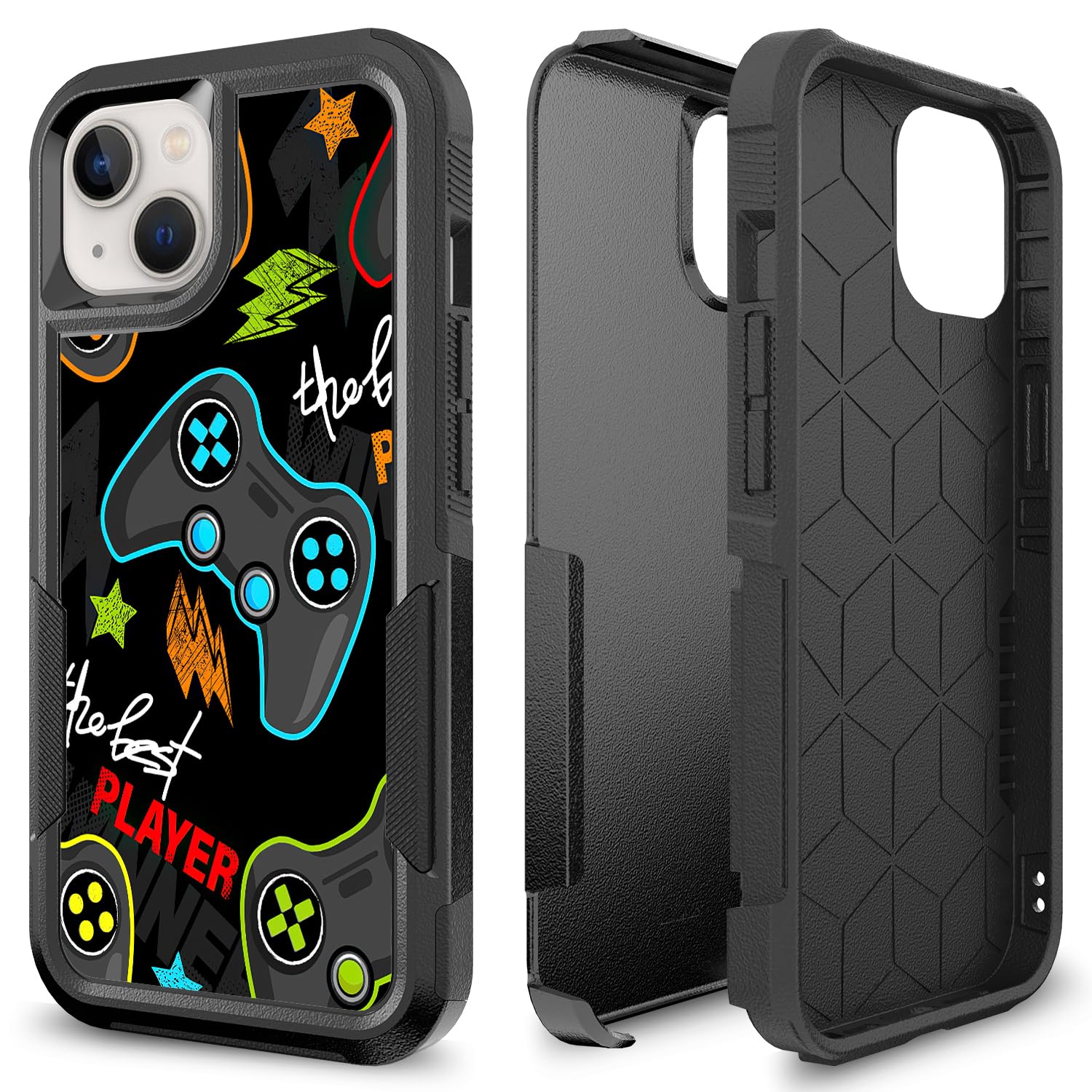Case for iPhone 13, Gaming Controller Video Game Player Pattern Shock-Absorption Hard PC and Inner Silicone Hybrid Dual Layer Armor Defender Case for iPhone 13 (6.1 inch)