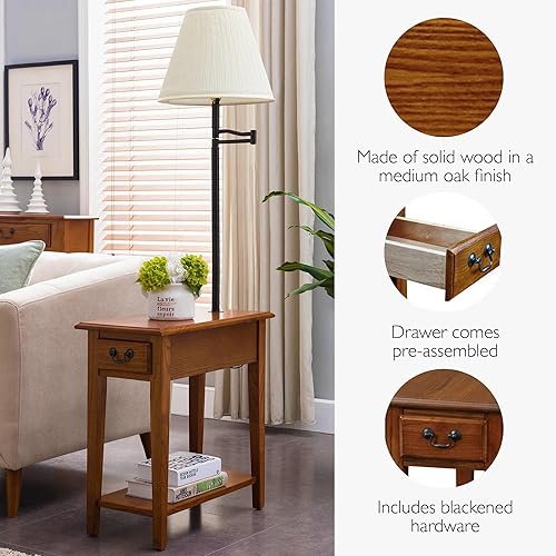 Miniatura 88 de Haven Ridge - Mesa auxiliar estrecha, mesa auxiliar de madera maciza con cajón y estante, color blanco granja, perfecta para salas de estar, blanco