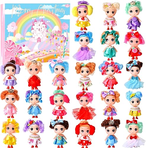 Calendario de Adviento 2025 para niñas – Muñecas de princesa de Navidad, calendario de Adviento de regalos de Navidad de cuenta regresiva de 24 días