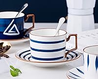 Vista 8 de Jusalpha Japanese style hand printed- 7oz Fine China Tea Cup/Coffee Cup With Spoon and Tray/Saucer Set, Tableware, Serve of 4, TCS25