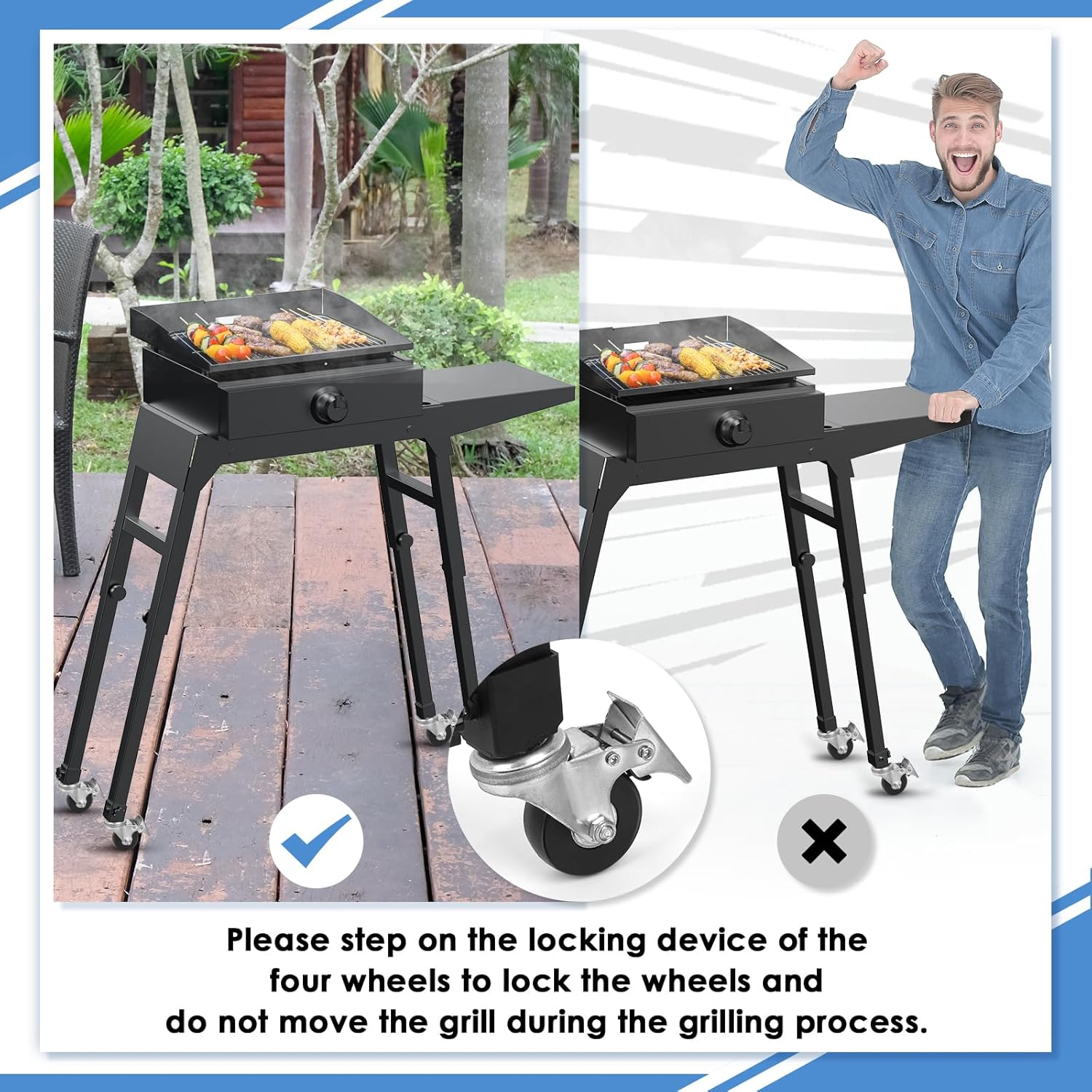 Caster Wheels Set for Blackstone Griddle Stand, 4 Pack Griddle Wheels with Brake for Blackstone 17" & 22" Griddle Stand, 360 Degree Silky Swivel, Grill Accessories for Blackstone