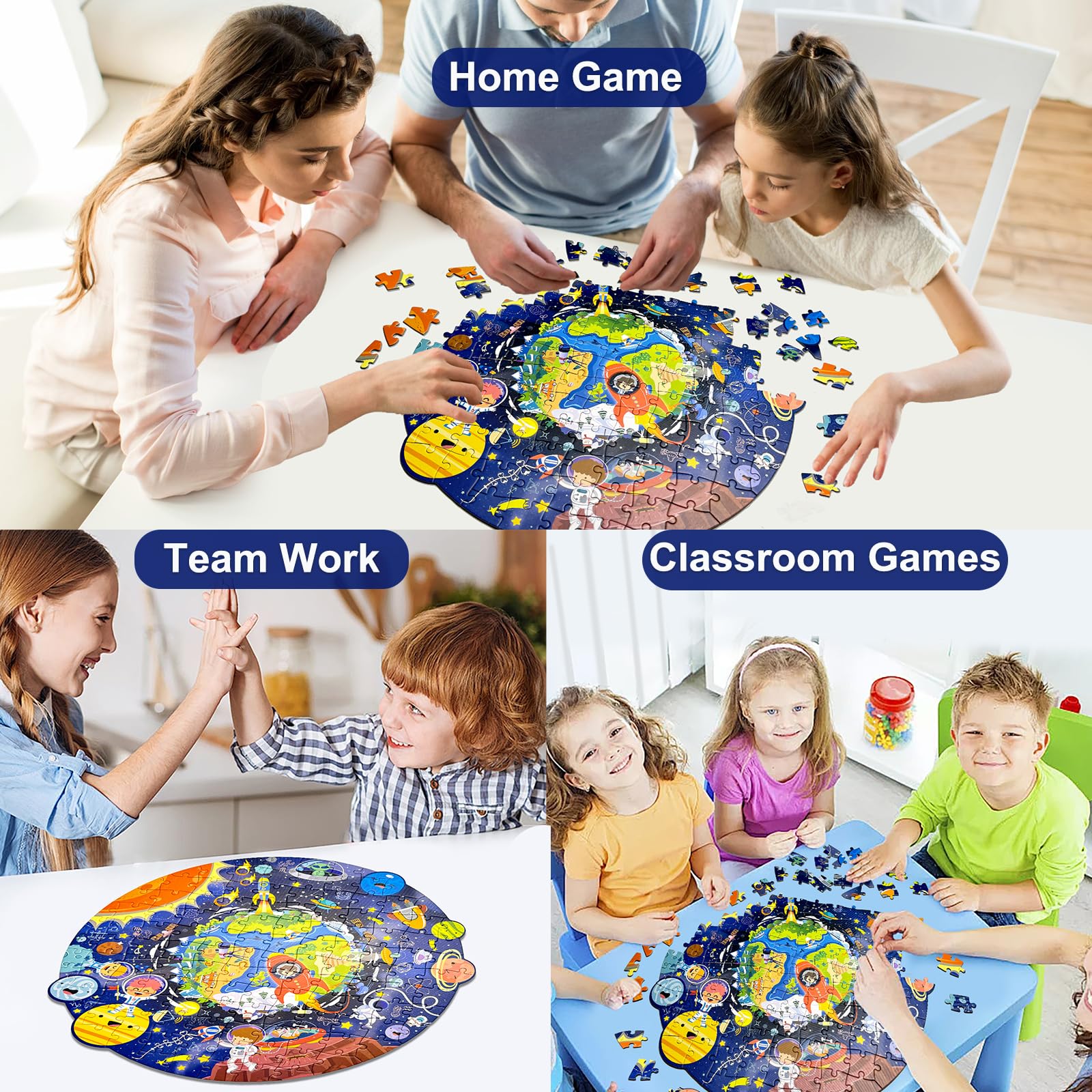 Kulveanju Puzzle Bambini 3 4 5 6 Anni, 128 Pezzi Puzzle da Viaggi Nello Spazio, Grande Circolare Puzzle, Giochi Creativi Puzzle Regalo per Ragazzi e Ragazze 3-7 Anni, 44x45 cm