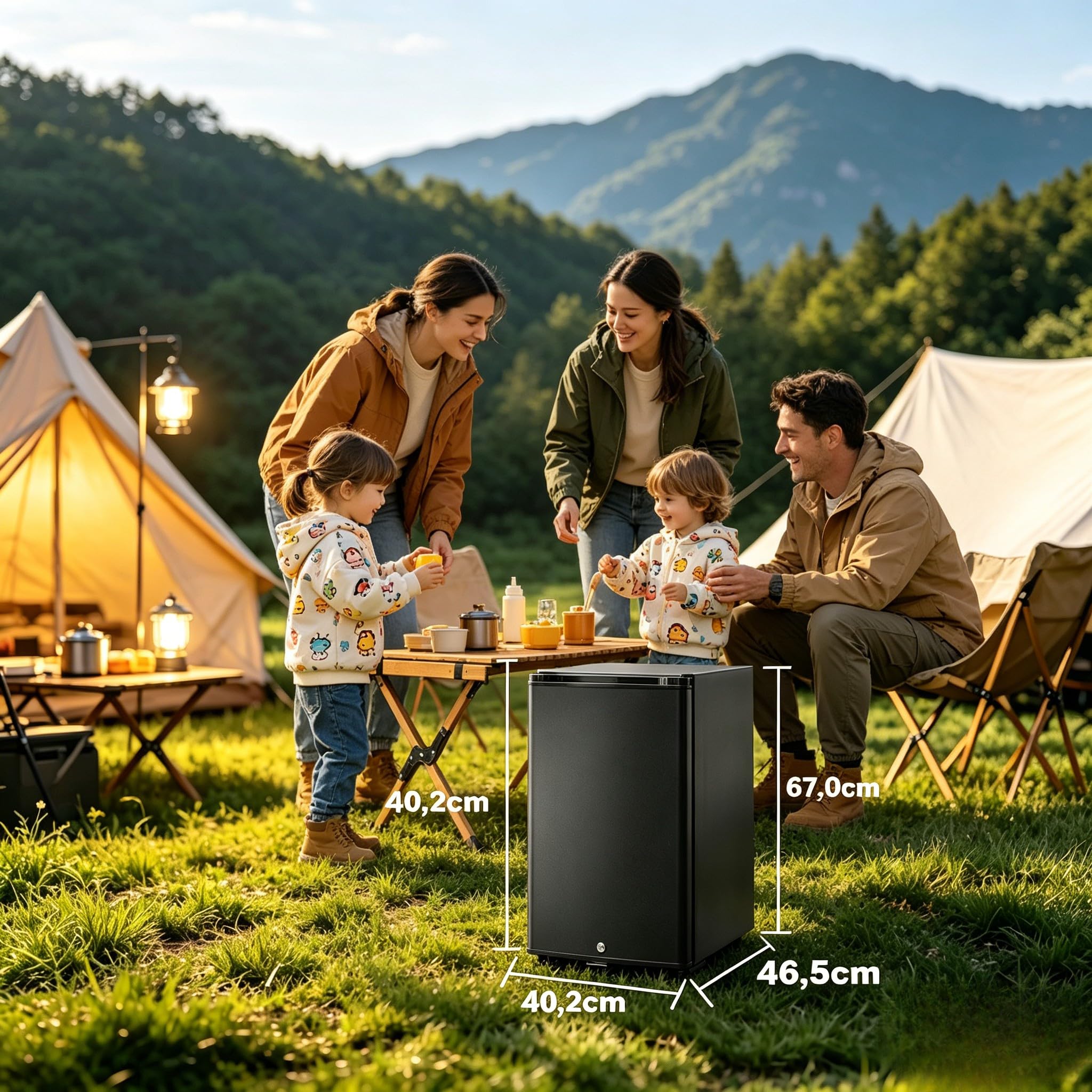 Camping Kühlschrank 12V 230V, 50L Campingkühlschränke Mit Schloss und Wendetür, Leiser Absorber Kühlschrank für Camping, Wohnwagen, Wohnmobil, Haus, Büro, Hotel, Schwarz