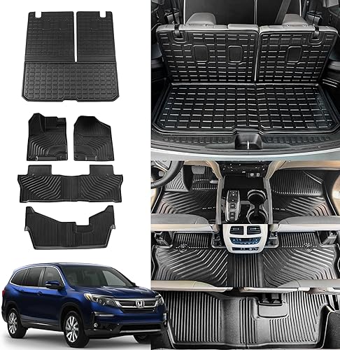 Rongtaod Alfombrillas de suelo compatibles con Honda Pilot 2016-2022 de 8 asientos, tapete de maletero, alfombrilla de carga, forro de carga,