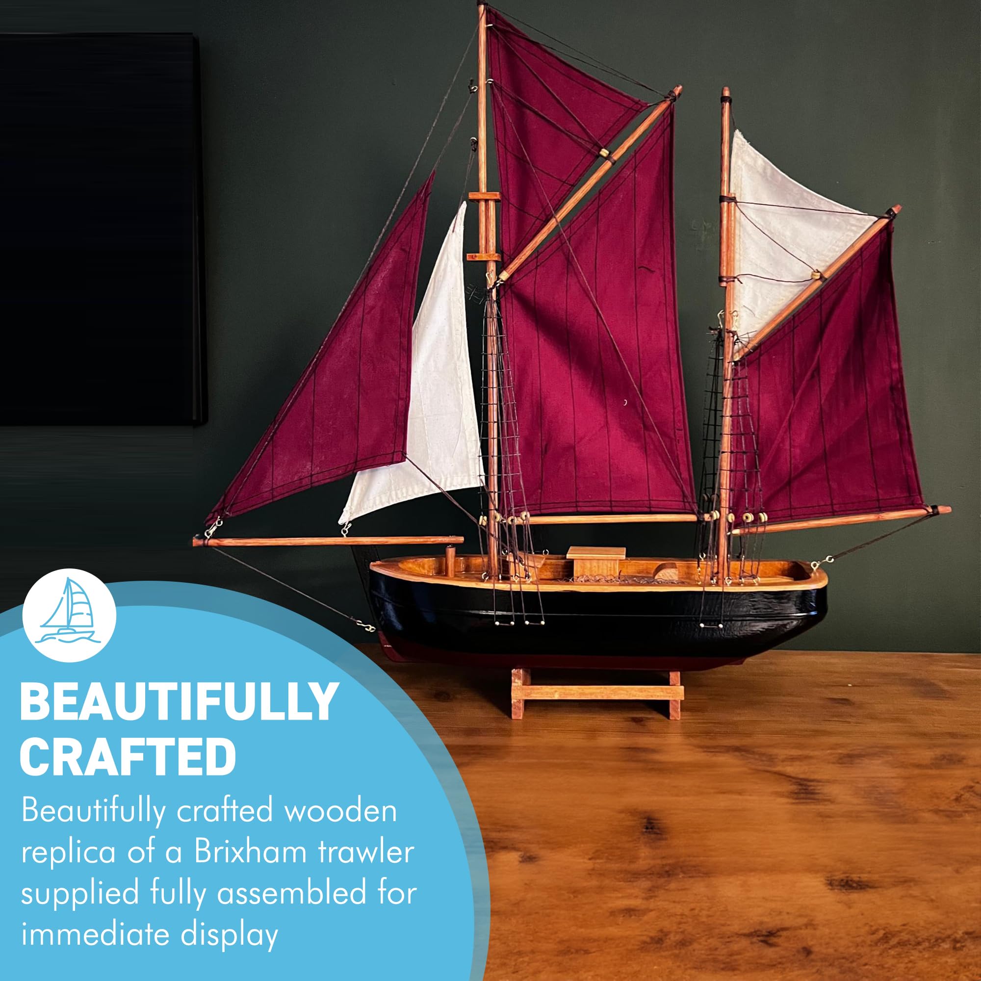 Thorness Brixham Trawler Model Yacht, réplica detallada del barco de pesca clásico, perfecto para decoración náutica y coleccionistas