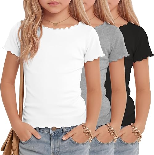 Mumucove 3 Pack Girls Boat Neck Tops, 3-Color, 13-14 Years