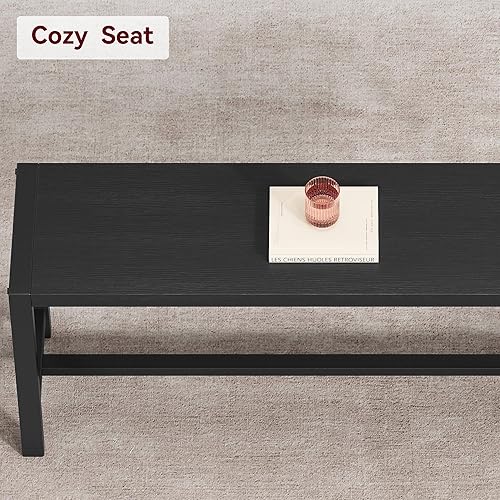 Miniatura 4 de IDEALHOUSE Juego de mesa de comedor para 4, mesa de cocina con bancos, juego de mesa de comedor rectangular con 2 bancos de madera de metal, juego