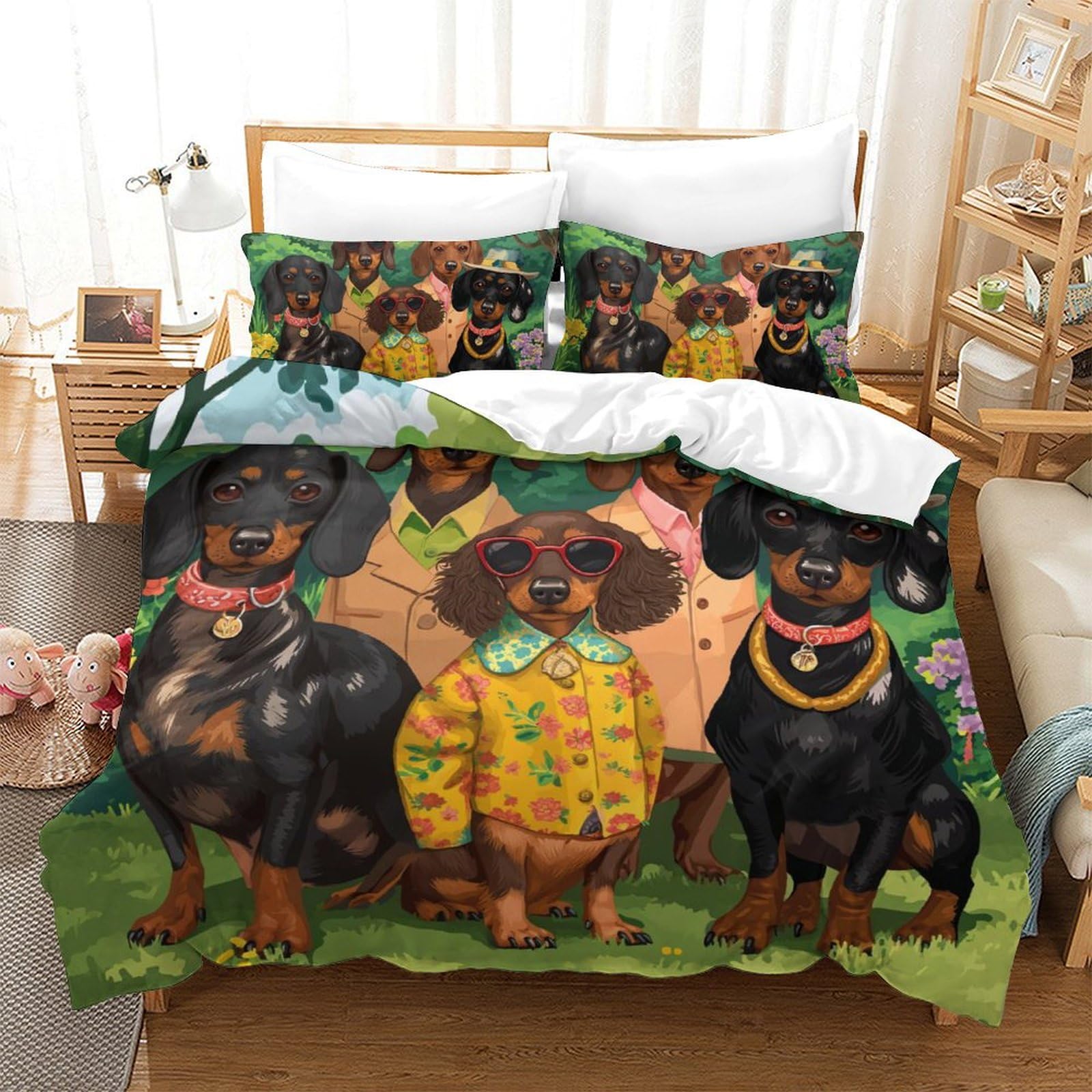 Parure de lit 200x200 microfibre douce avec fermeture éclair pratique motif chien