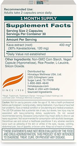 Miniatura 2 de Himalaya Kava, Suplemento de hierbas para relajación y calma, 30% kavalactonas, vegano, sin gluten, 400 mg de extracto de raíz de kava, 60 cápsulas