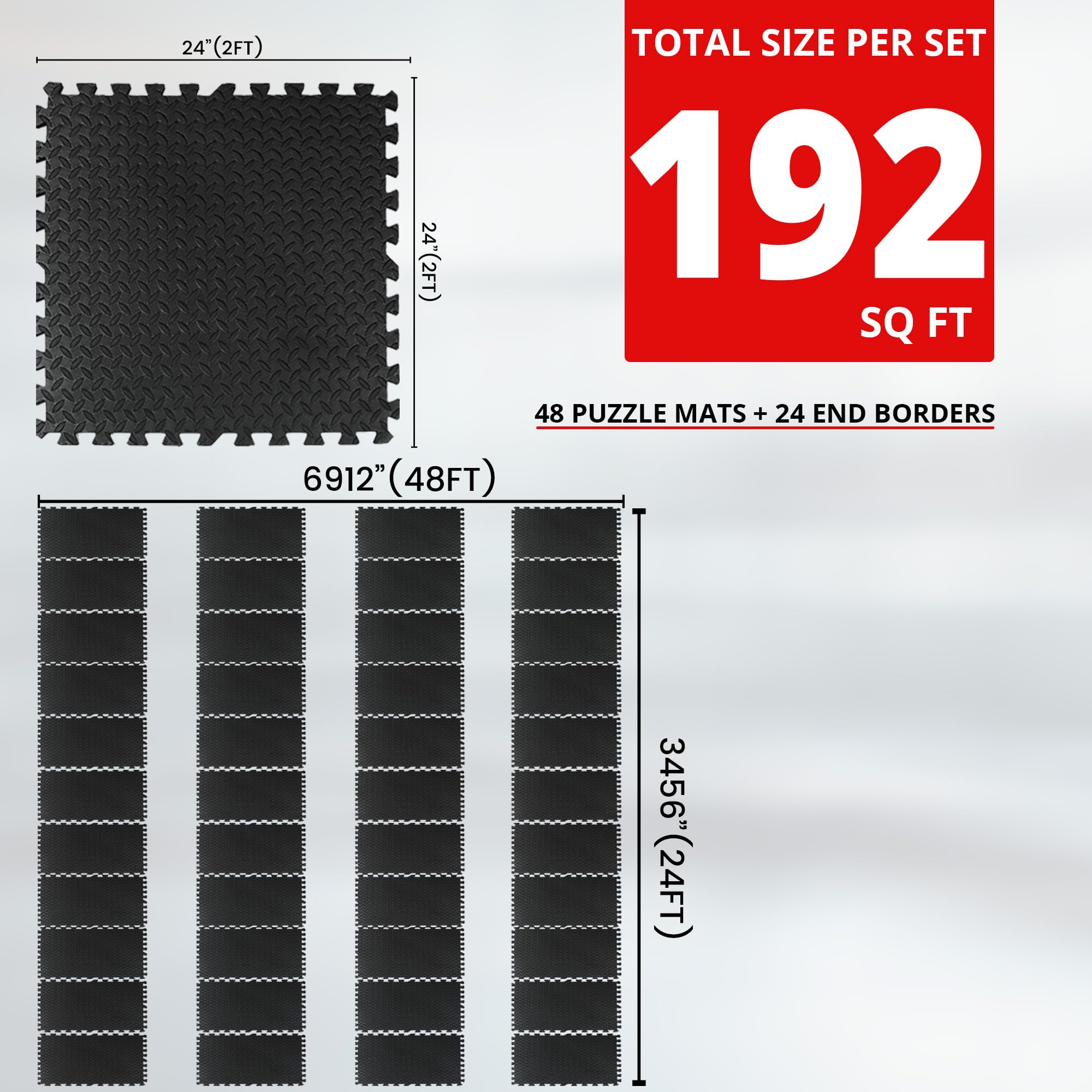 MaxStrength Tapis d'exercice puzzle en EVA – Tapis de gym de 12 mm d'épaisseur, tapis de jeu pour bébé, tapis de sol emboîtable en caoutchouc pour salle de sport, maison, garage, piscine – 48 tapis
