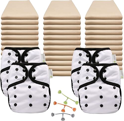 OsoCozy Paquete económico de pañales de tela plana orgánica, 36 pañales planos de algodón orgánico, 3 cierres Snappi, 4 fundas de pañales de tamaño