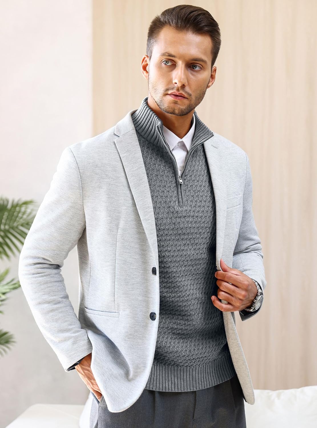 Men's Quarter-Zip Sweater Textured-Knit Mock Neck Pullover Business Casual Slim Fit, S-5XL - Image 2