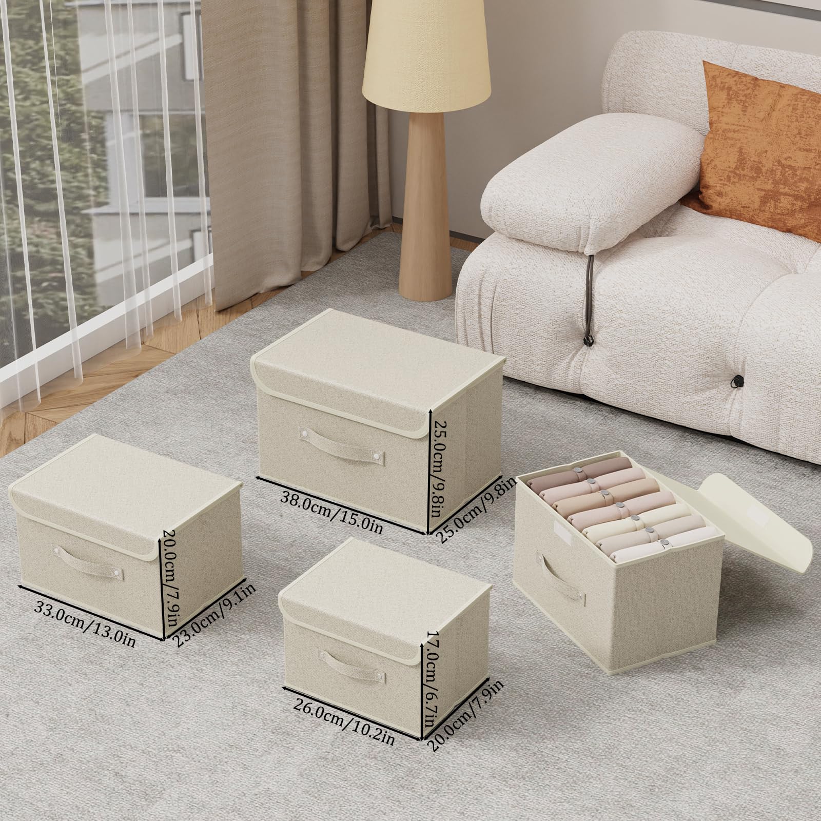 ENUMAIL Fabric Storage Boxes, Cube Baskets with Flip-Top Lid and Handles, Bins for Organizing Home Office and Closet - Image 4