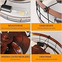 Vista 7 de Caged Ceiling Fan with Light Flush Mount,20in Ceiling Fans with Lights Farmhouse and Remote Control,Rustic Vintage Low Profile Bladeless Enclosed