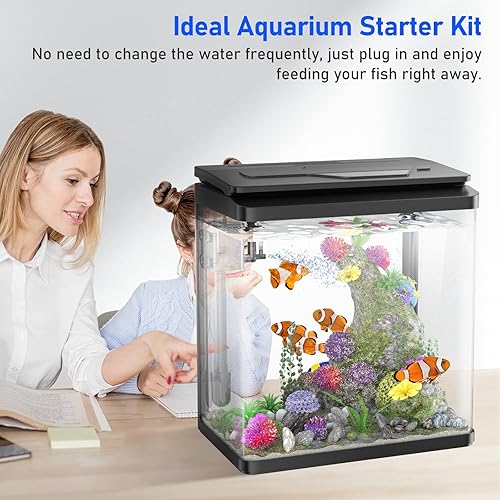 Miniatura 6 de PONDON Tanque de peces de 7.9 galones, tanque de acuario de vidrio con termómetro y filtro, 7 colores de luz LED, kit de inicio de acuario Betta