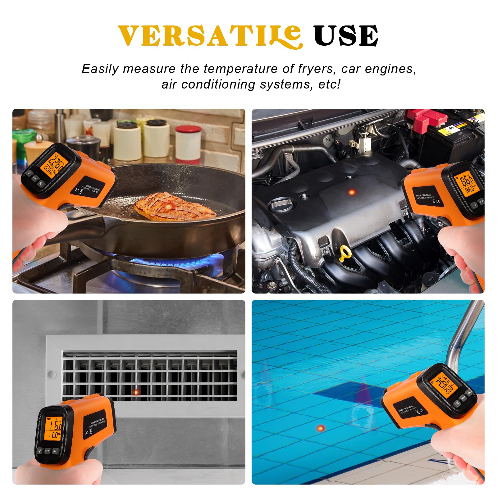 Termometro Laser Infrarossi -50°C -550°C Display LCD Regolabile per Cucina Forno Pizza