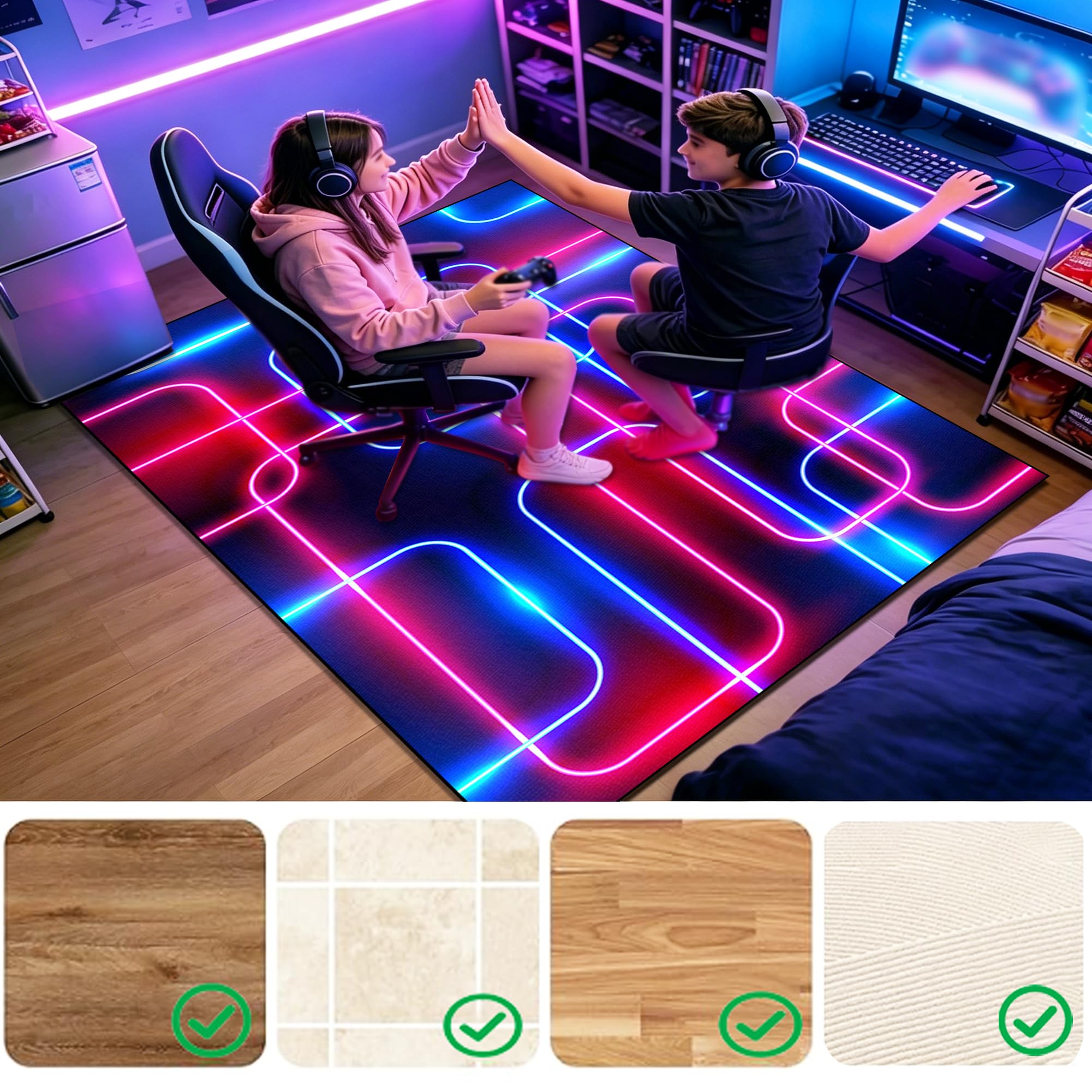 Tapis Chambre Ado Gamer Tapis Garçons Tapis Sol Gaming Deco Géométrique 110x150cm/43.31x59.06inch Tapis De Salon et Chambre Moderne Antidérapant Tapis de Sol Esports Tapis pour Zone de Jeu