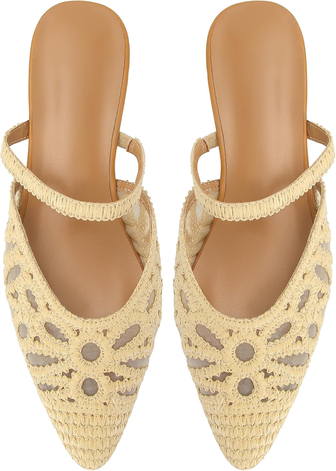 Mesh Mules for Women Comfy Raffia Woven Strap Closed Pointed Toe Mule Flats Casual Slip on Dress Slides Flats