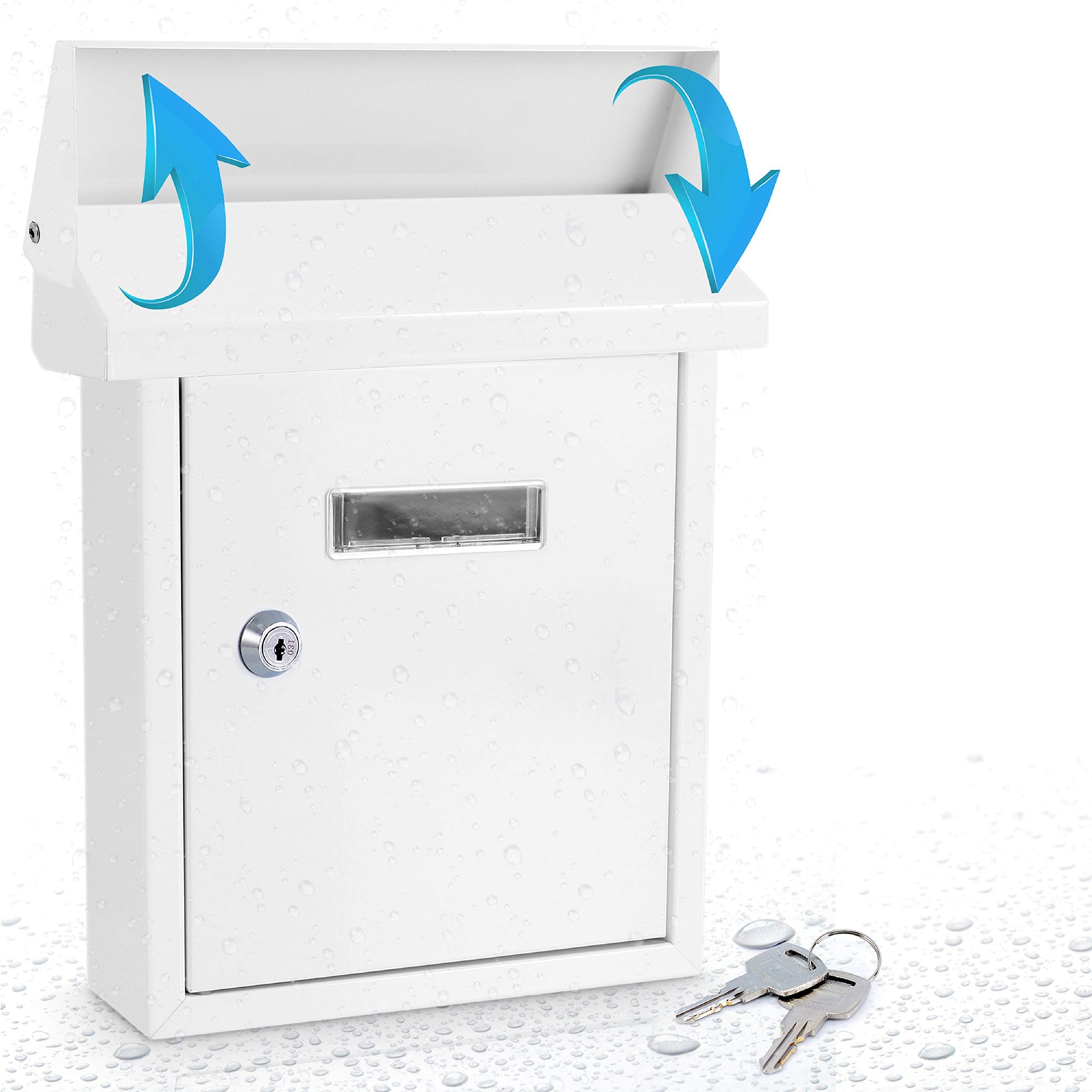 Serenelife Weatherproof Wall Mount Locking Mailbox Galvanized Steel Drop Box with Metal Flap for Mail Letters, Newspaper, Money Box, Decorative Mailboxes for Outside, Home Office, Businesses