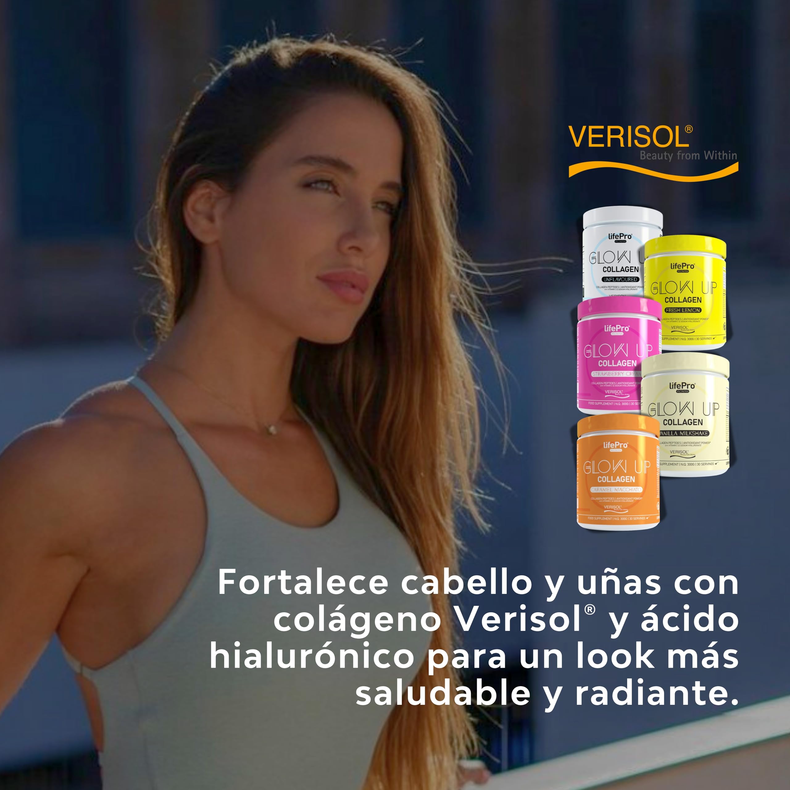 Life Pro Vitaminas para el Cabello Glow Up Beauty, Colageno Hidrolizado Puro, Anticaida Mujer, Crecimiento con Colageno Acido Hialuronico, Evita Caída del Cabello, Tratamiento Piel y Uñas con Verisol