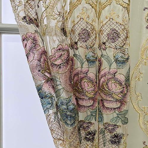 Miniatura 5 de Elegance - Cortinas transparentes bordadas con bolsillo para barra de cortina para puerta corrediza de cristal, tratamiento de ventanas, paneles de