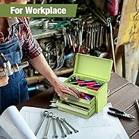 Vista 5 de WORKPRO Mini Metal Tool Box with 2 Drawers and Top Storage, Small Tool Chest with PVC Liners and PP Feet Pads, Cold Rolled Steel Toolbox with