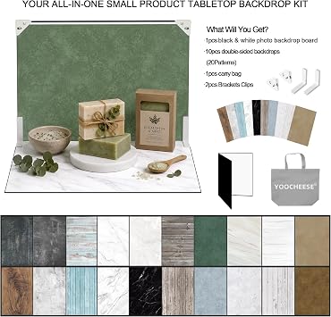 Food Photography Backdrop Kit, 16.5 x 11.7 in, 10 Double-Sided Backdrops