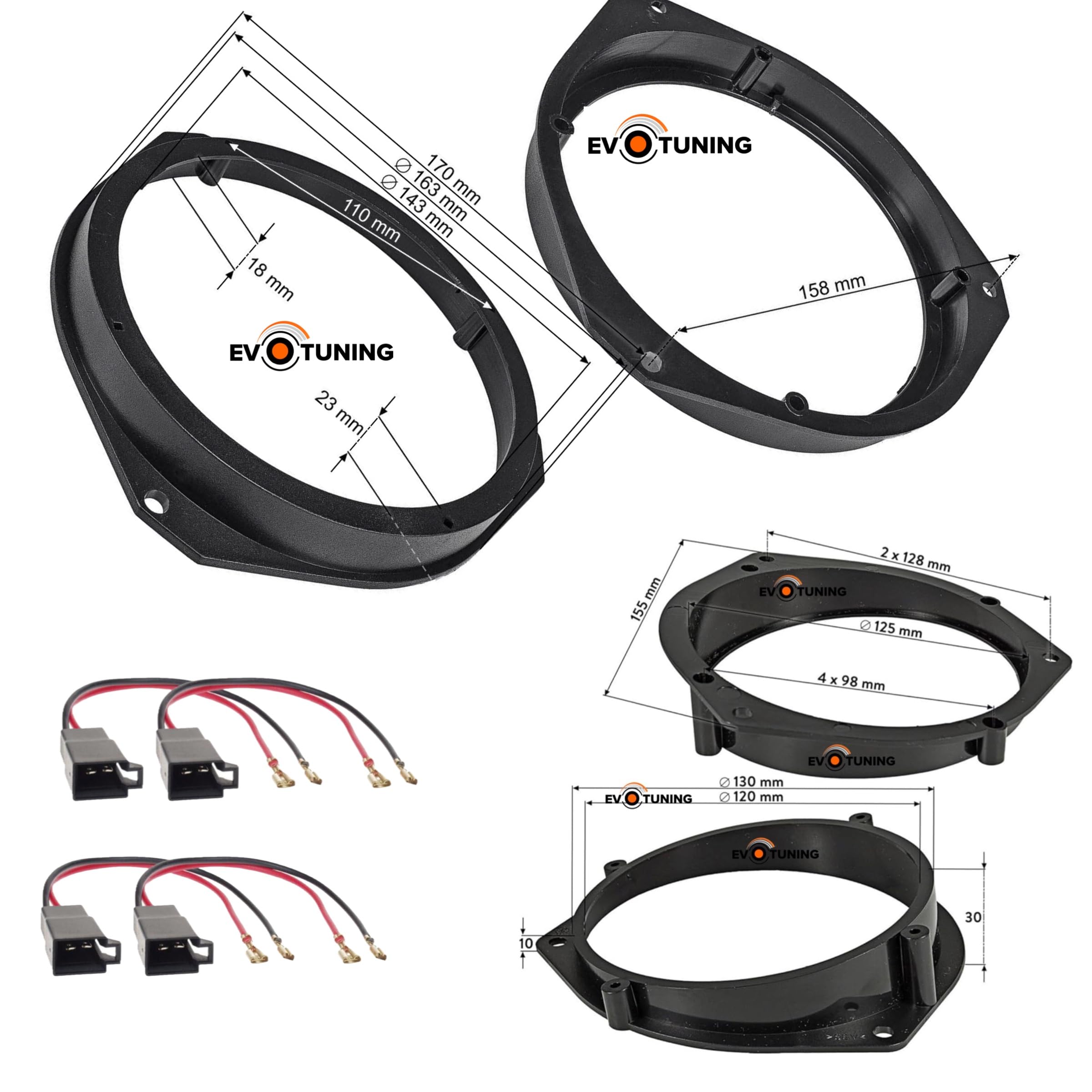 Kit 6 Casse Altoparlanti per Opel Corsa D, 460W dal 2006 al 2019 Anteriori e Posteriori, compatibile con Hertz K165 +X130, Set 2 Woofer +2 Tweeter +2 Coassiali 13 +4 Anelli e Cavi Adattatori