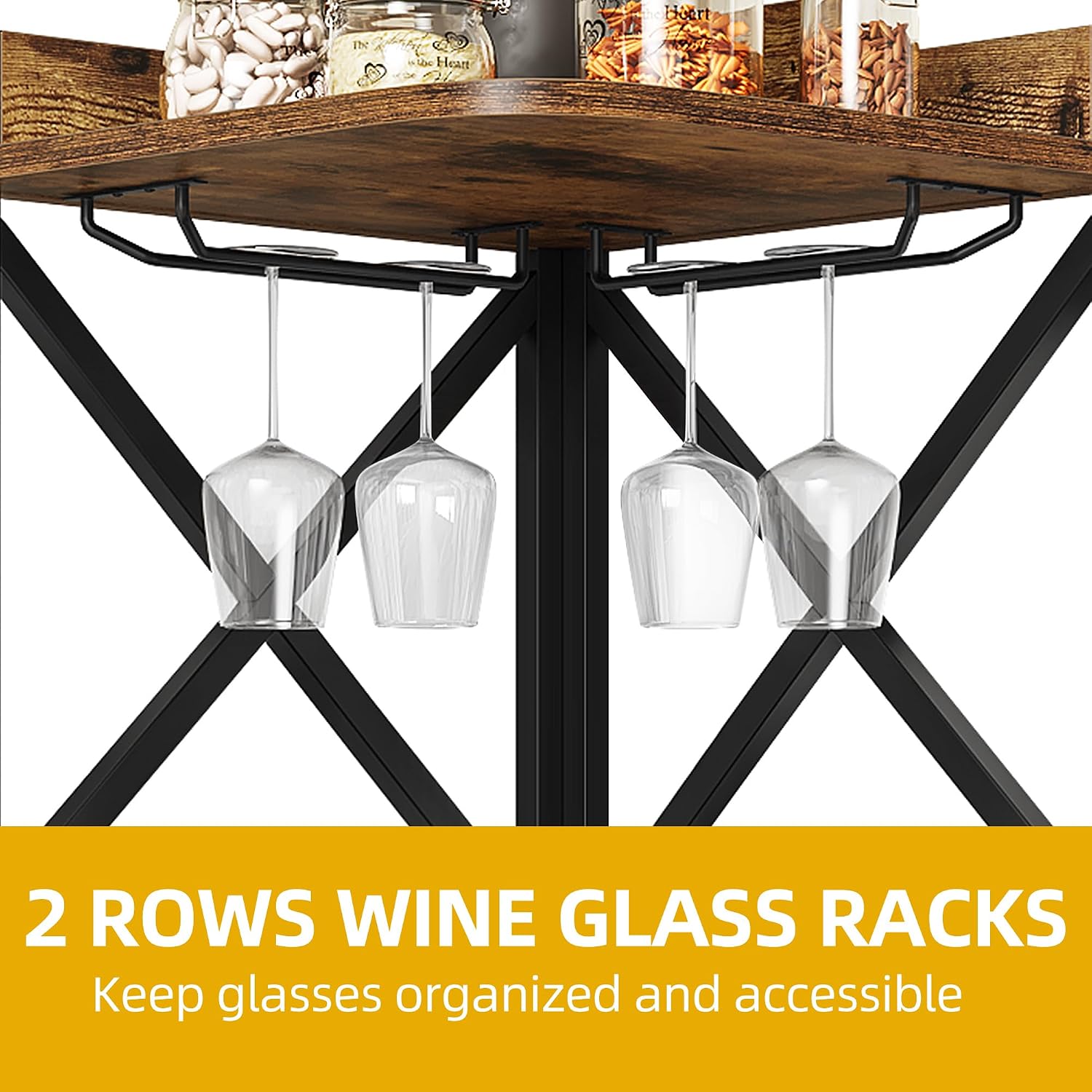 DWVO Corner Bar Cabinet with Wine Rack & Glass Holder, 5-Tier Freestanding Industrial Farmhouse Liquor Storage Home Bar with Adjustable Shelves and Doors for Kitchen, Dining Living Room, Brown