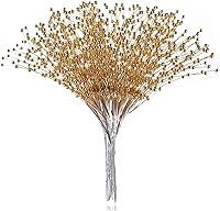 50pcs Gold 4mm Pearl Bead Sticks for Wedding Bouquets, Christmas Tree Picks, Party Centerpieces & Bride Decor