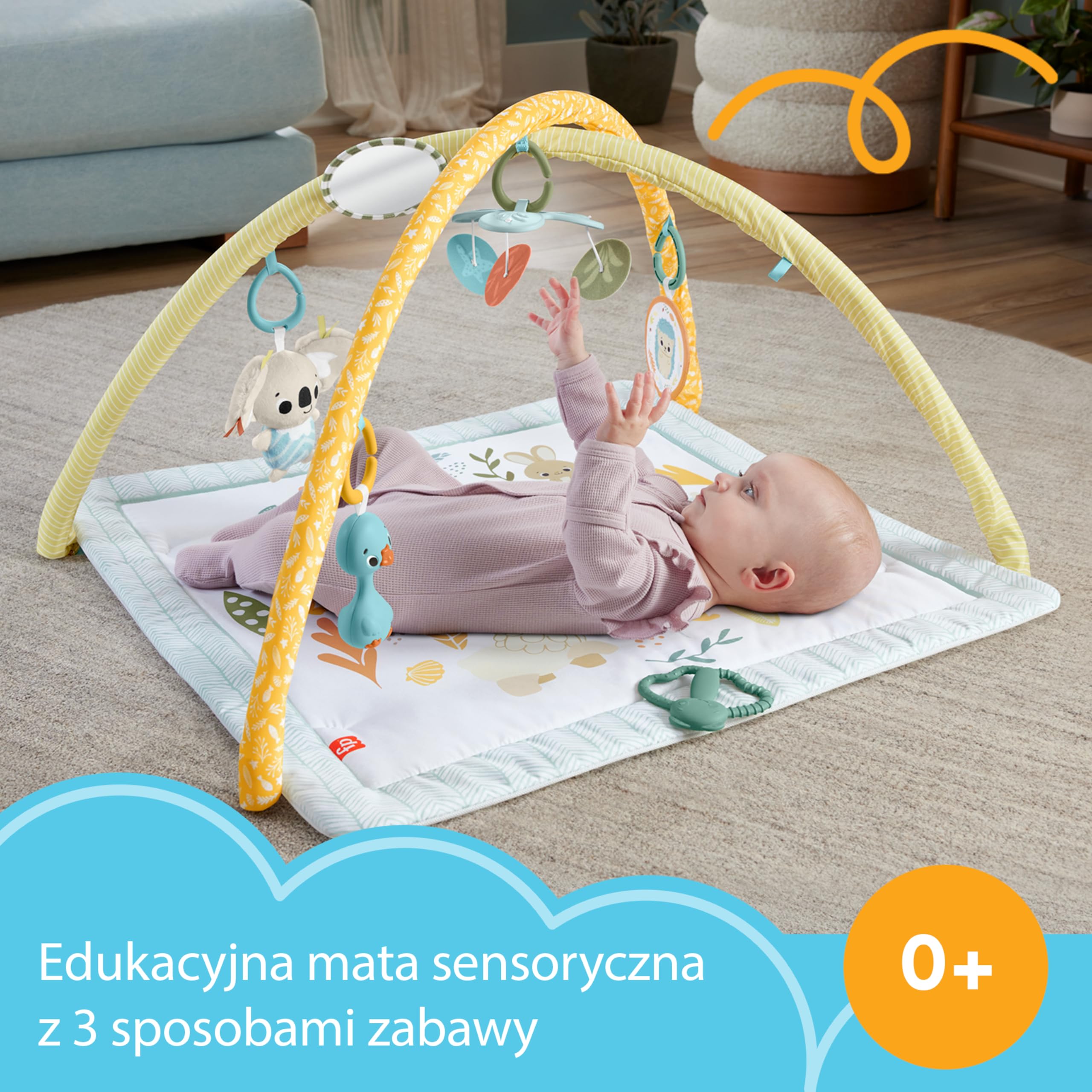 Fisher-Price Edukacyjna mata sensoryczna dla noworodków i niemowląt „Rozwój zmysłów”, karuzelka i aktywizujące zabawki sensoryczne, zabawa rozwojowa dla dzieci od narodzin, JMN74