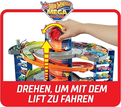 Hot Wheels HFH03 City Power Parking Garage Playset with Lift for 60+ Vehicles with 1 Hot Wheels Vehicle in 1:64 Scale Toy Car Racing Track for Children from 4 to 8 Years