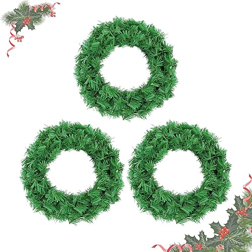 Coronas de Navidad para puerta delantera exterior, coronas para decoraciones de Navidad, corona de Navidad de pino artificial de 12 pulgadas para