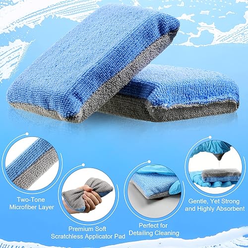 Miniatura 3 de Tallew 24 piezas de esponja fina de microfibra azul y gris con revestimiento de cerámica, almohadillas de limpieza para aplicar cera