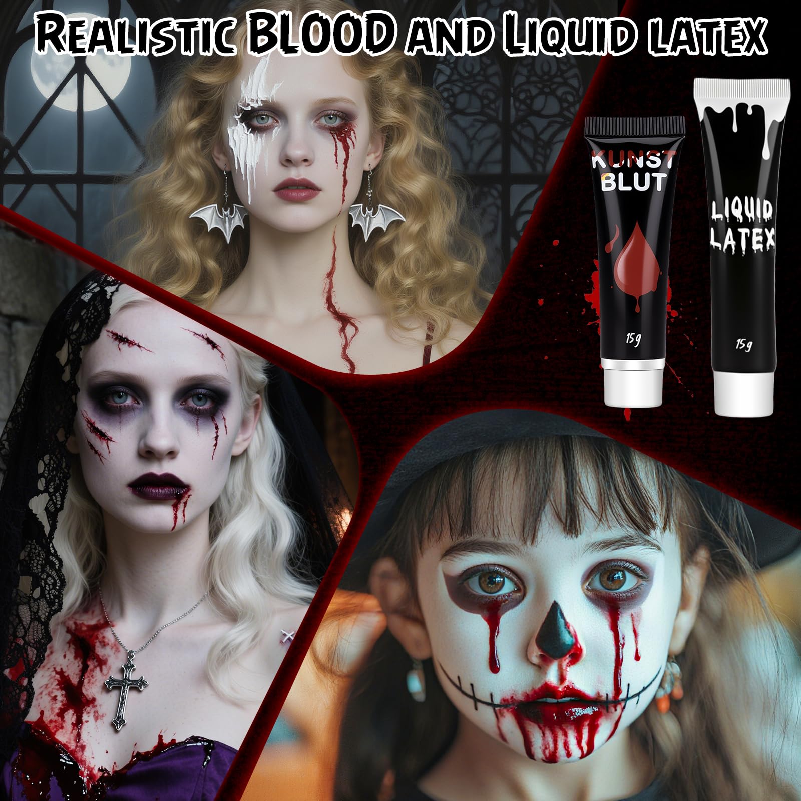 Kit Trucco Halloween Professionale SaiXuan: Sangue Finto, Cera, Palette 8 Colori E 30 Tatuaggi Ferite Per Effetti Speciali Zombie