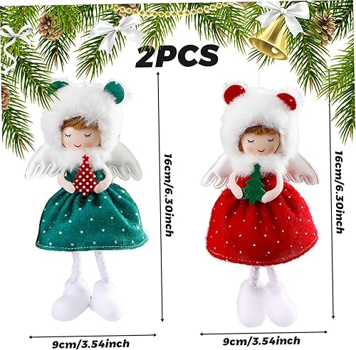 Miniatura 8 de Adornos de ángel de Navidad para árbol de Navidad, 2 unidades, diseño de muñeco de ángel decorativo con temática navideña, para colgar cara dormida,