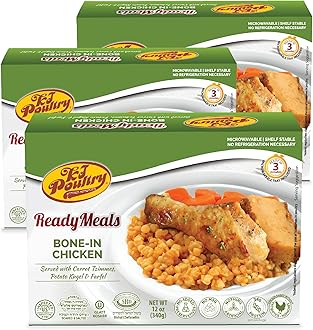 KJ Poultry Kosher Ready Meals - Bone In Chicken & Kugel, MRE Meat Meals Ready to Eat, Shabbos Food, Halal, (3 Pack) Prepared Entree Fully Cooked, Shelf Stable Microwave Dinner Travel Military Camping
