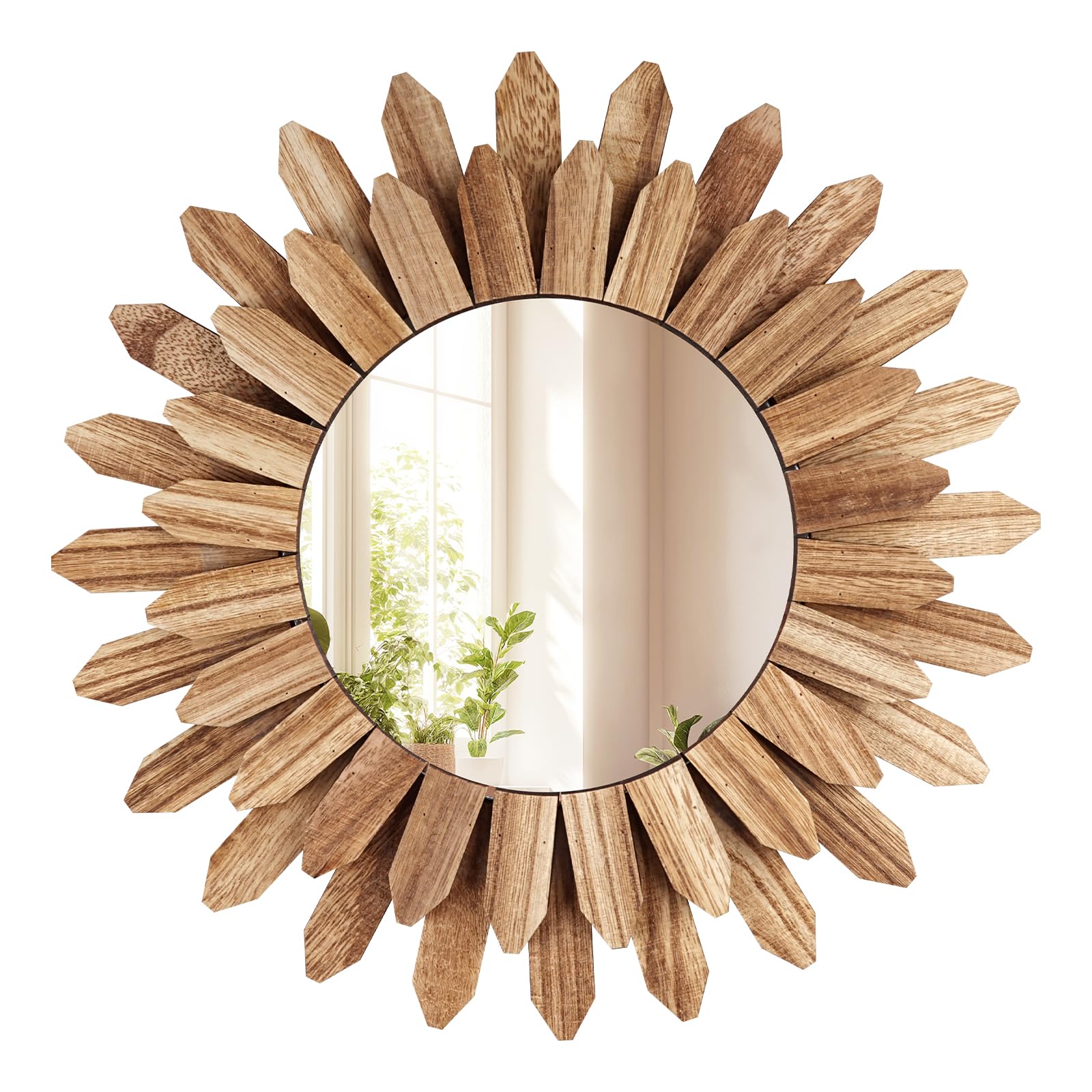 COM4SPORT 12 Inch Wall Mirror, Boho Wall Decor, Rustic Wood Mirror, Boho Mirror for Wall Art Bedroom Living Room Bathroom House Warming Gifts New Home