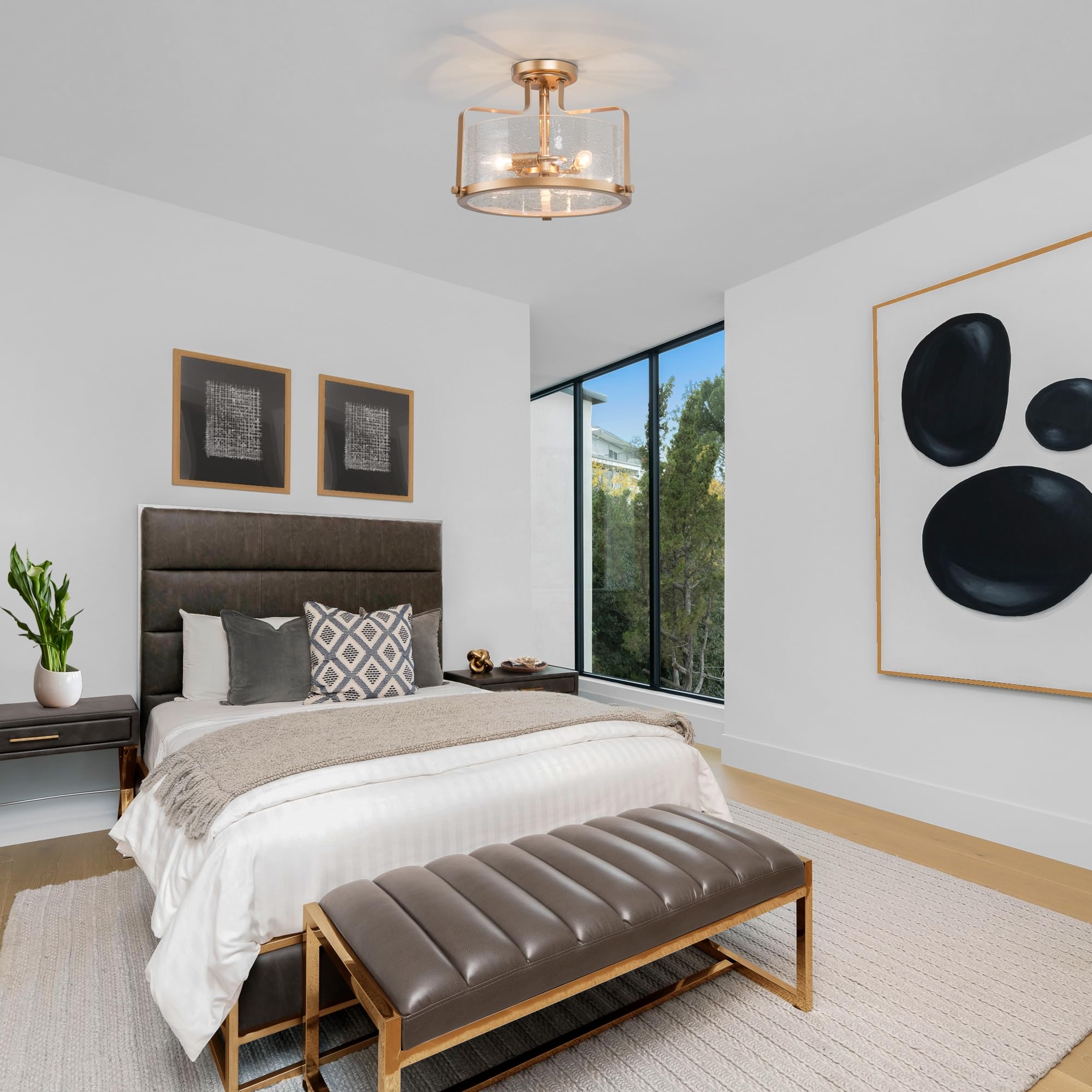 KSANA Gold Modern Semi Flush Mount Ceiling Light Fixture with